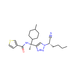 CCCC[C@@H](C#N)n1cc([C@@](C)(NC(=O)c2ccsc2)C2CCC(C)CC2)nn1 ZINC000014971080