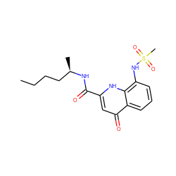 CCCC[C@@H](C)NC(=O)c1cc(=O)c2cccc(NS(C)(=O)=O)c2[nH]1 ZINC000095586124