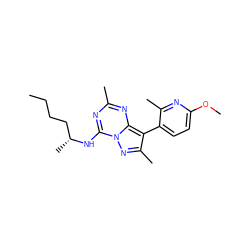 CCCC[C@@H](C)Nc1nc(C)nc2c(-c3ccc(OC)nc3C)c(C)nn12 ZINC000040897952