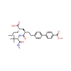 CCCC[C@@H](C[C@@H](CCc1ccc(-c2ccc(C(=O)OC)cc2)cc1)C(=O)N[C@H](C(=O)NC)C(C)(C)C)C(=O)O ZINC000025991309