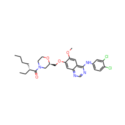 CCCC[C@@H](CC)C(=O)N1CCO[C@@H](COc2cc3ncnc(Nc4ccc(Cl)c(Cl)c4)c3cc2OC)C1 ZINC000114821913