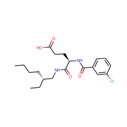 CCCC[C@@H](CC)CNC(=O)[C@@H](CCC(=O)O)NC(=O)c1cccc(Cl)c1 ZINC000013447235