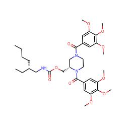 CCCC[C@@H](CC)CNC(=O)OC[C@@H]1CN(C(=O)c2cc(OC)c(OC)c(OC)c2)CCN1C(=O)c1cc(OC)c(OC)c(OC)c1 ZINC000025964029