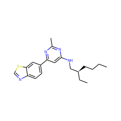 CCCC[C@@H](CC)CNc1cc(-c2ccc3ncsc3c2)nc(C)n1 ZINC000142119162