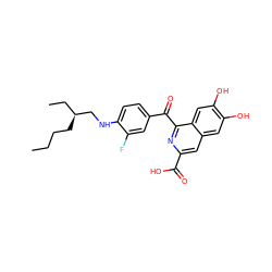 CCCC[C@@H](CC)CNc1ccc(C(=O)c2nc(C(=O)O)cc3cc(O)c(O)cc23)cc1F ZINC000013490170