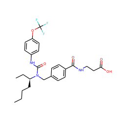 CCCC[C@@H](CC)N(Cc1ccc(C(=O)NCCC(=O)O)cc1)C(=O)Nc1ccc(OC(F)(F)F)cc1 ZINC000036351415