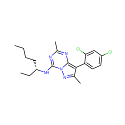 CCCC[C@@H](CC)Nc1nc(C)nc2c(-c3ccc(Cl)cc3Cl)c(C)nn12 ZINC000013804982