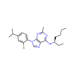 CCCC[C@@H](CC)Nc1nc(C)nc2c1ncn2-c1ccc(C(C)C)cc1Br ZINC000013794859