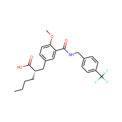 CCCC[C@@H](Cc1ccc(OC)c(C(=O)NCc2ccc(C(F)(F)F)cc2)c1)C(=O)O ZINC000012358043