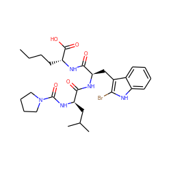 CCCC[C@@H](NC(=O)[C@@H](Cc1c(Br)[nH]c2ccccc12)NC(=O)[C@@H](CC(C)C)NC(=O)N1CCCC1)C(=O)O ZINC000026392090