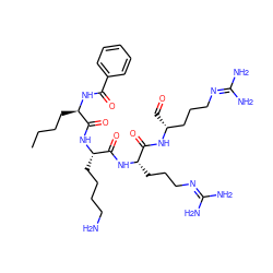 CCCC[C@@H](NC(=O)c1ccccc1)C(=O)N[C@@H](CCCCN)C(=O)N[C@@H](CCCN=C(N)N)C(=O)N[C@H](C=O)CCCN=C(N)N ZINC000028567753