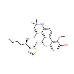 CCCC[C@@H](O)c1ccsc1/C=C1\Oc2ccc(O)c(OC)c2-c2ccc3c(c21)C(C)=CC(C)(C)N3 ZINC000014968613