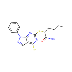 CCCC[C@@H](Sc1nc(S)c2cnn(-c3ccccc3)c2n1)C(N)=O ZINC000013759698