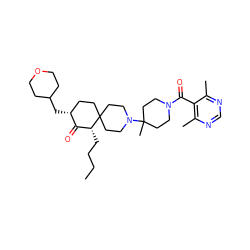 CCCC[C@@H]1C(=O)[C@H](CC2CCOCC2)CCC12CCN(C1(C)CCN(C(=O)c3c(C)ncnc3C)CC1)CC2 ZINC000044388390