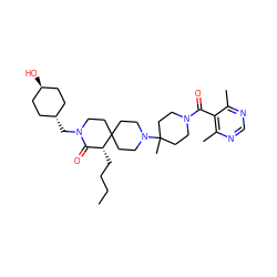 CCCC[C@@H]1C(=O)N(C[C@H]2CC[C@H](O)CC2)CCC12CCN(C1(C)CCN(C(=O)c3c(C)ncnc3C)CC1)CC2 ZINC000253667132