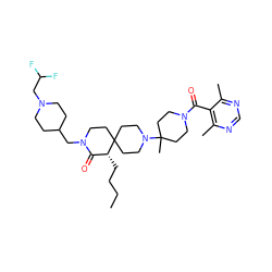 CCCC[C@@H]1C(=O)N(CC2CCN(CC(F)F)CC2)CCC12CCN(C1(C)CCN(C(=O)c3c(C)ncnc3C)CC1)CC2 ZINC000044281663