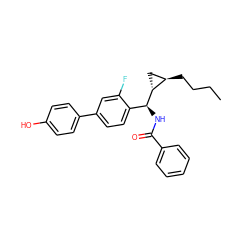 CCCC[C@@H]1C[C@H]1[C@@H](NC(=O)c1ccccc1)c1ccc(-c2ccc(O)cc2)cc1F ZINC000062146759