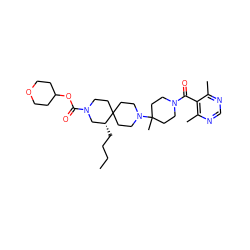 CCCC[C@@H]1CN(C(=O)OC2CCOCC2)CCC12CCN(C1(C)CCN(C(=O)c3c(C)ncnc3C)CC1)CC2 ZINC000049889208