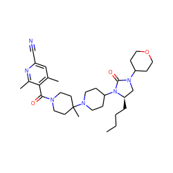 CCCC[C@@H]1CN(C2CCOCC2)C(=O)N1C1CCN(C2(C)CCN(C(=O)c3c(C)cc(C#N)nc3C)CC2)CC1 ZINC000043202566