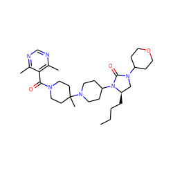 CCCC[C@@H]1CN(C2CCOCC2)C(=O)N1C1CCN(C2(C)CCN(C(=O)c3c(C)ncnc3C)CC2)CC1 ZINC000049047777