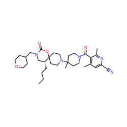 CCCC[C@@H]1CN(CC2CCOCC2)C(=O)OC12CCN(C1(C)CCN(C(=O)c3c(C)cc(C#N)nc3C)CC1)CC2 ZINC000049771246