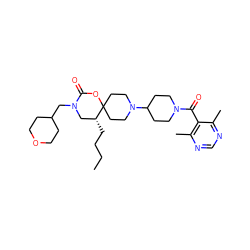 CCCC[C@@H]1CN(CC2CCOCC2)C(=O)OC12CCN(C1CCN(C(=O)c3c(C)ncnc3C)CC1)CC2 ZINC000036436683