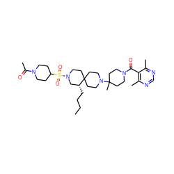 CCCC[C@@H]1CN(S(=O)(=O)C2CCN(C(C)=O)CC2)CCC12CCN(C1(C)CCN(C(=O)c3c(C)ncnc3C)CC1)CC2 ZINC000044360086