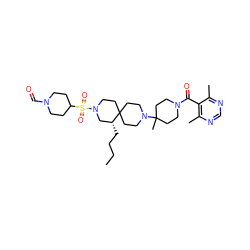 CCCC[C@@H]1CN(S(=O)(=O)C2CCN(C=O)CC2)CCC12CCN(C1(C)CCN(C(=O)c3c(C)ncnc3C)CC1)CC2 ZINC000042834258