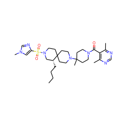 CCCC[C@@H]1CN(S(=O)(=O)c2cn(C)cn2)CCC12CCN(C1(C)CCN(C(=O)c3c(C)ncnc3C)CC1)CC2 ZINC000044307894