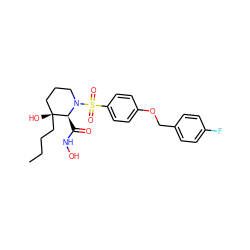 CCCC[C@]1(O)CCCN(S(=O)(=O)c2ccc(OCc3ccc(F)cc3)cc2)[C@H]1C(=O)NO ZINC000028391005