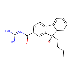 CCCC[C@]1(O)c2ccccc2-c2ccc(C(=O)N=C(N)N)cc21 ZINC000299836897