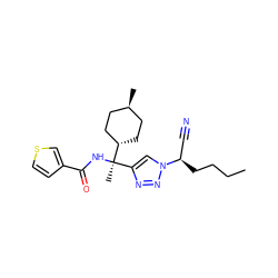 CCCC[C@H](C#N)n1cc([C@@](C)(NC(=O)c2ccsc2)[C@H]2CC[C@H](C)CC2)nn1 ZINC000261100408