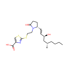 CCCC[C@H](C)C[C@H](O)/C=C/[C@H]1CCC(=O)N1CCSc1nc(C(=O)O)cs1 ZINC000653774628