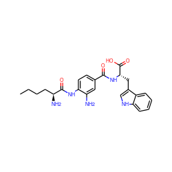 CCCC[C@H](N)C(=O)Nc1ccc(C(=O)N[C@@H](Cc2c[nH]c3ccccc23)C(=O)O)cc1N ZINC000299864476