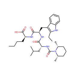 CCCC[C@H](NC(=O)[C@@H](Cc1c(CC)[nH]c2ccccc12)NC(=O)[C@@H](CC(C)C)NC(=O)N1[C@@H](C)CCC[C@H]1C)C(=O)O ZINC000026404158