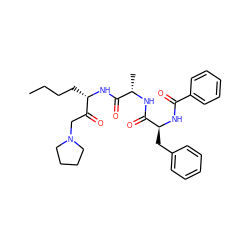 CCCC[C@H](NC(=O)[C@H](C)NC(=O)[C@H](Cc1ccccc1)NC(=O)c1ccccc1)C(=O)CN1CCCC1 ZINC000299821073