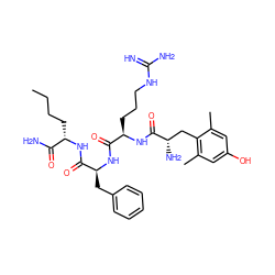 CCCC[C@H](NC(=O)[C@H](Cc1ccccc1)NC(=O)[C@@H](CCCNC(=N)N)NC(=O)[C@@H](N)Cc1c(C)cc(O)cc1C)C(N)=O ZINC000095577089