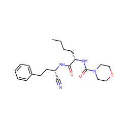 CCCC[C@H](NC(=O)N1CCOCC1)C(=O)N[C@H](C#N)CCc1ccccc1 ZINC000013492530