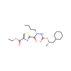 CCCC[C@H](NC(=O)O[C@@H](C)CC1CCCCC1)C(=O)c1nc(C(=O)OCC)cs1 ZINC000013983518