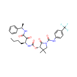 CCCC[C@H](NC(=O)O[C@@H]1C(=O)N(C(=O)Nc2ccc(C(F)(F)F)cc2)CC1(C)C)C(=O)C(=O)N[C@H](C)c1ccccc1 ZINC000028572626