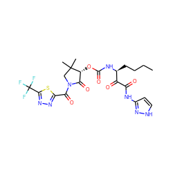 CCCC[C@H](NC(=O)O[C@@H]1C(=O)N(C(=O)c2nnc(C(F)(F)F)s2)CC1(C)C)C(=O)C(=O)Nc1cc[nH]n1 ZINC000028572529