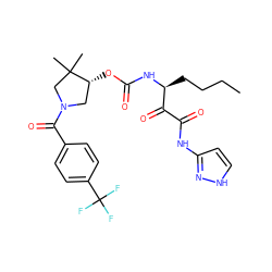 CCCC[C@H](NC(=O)O[C@@H]1CN(C(=O)c2ccc(C(F)(F)F)cc2)CC1(C)C)C(=O)C(=O)Nc1cc[nH]n1 ZINC000049780825