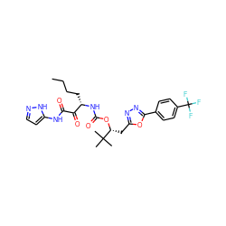 CCCC[C@H](NC(=O)O[C@H](Cc1nnc(-c2ccc(C(F)(F)F)cc2)o1)C(C)(C)C)C(=O)C(=O)Nc1ccn[nH]1 ZINC000028460680