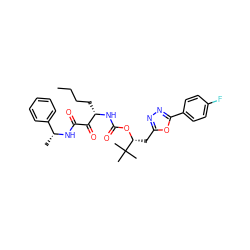 CCCC[C@H](NC(=O)O[C@H](Cc1nnc(-c2ccc(F)cc2)o1)C(C)(C)C)C(=O)C(=O)N[C@H](C)c1ccccc1 ZINC000028460870