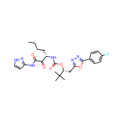 CCCC[C@H](NC(=O)O[C@H](Cc1nnc(-c2ccc(F)cc2)o1)C(C)(C)C)C(=O)C(=O)Nc1cc[nH]n1 ZINC000028397246