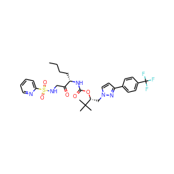 CCCC[C@H](NC(=O)O[C@H](Cn1ccc(-c2ccc(C(F)(F)F)cc2)n1)C(C)(C)C)C(=O)CNS(=O)(=O)c1ccccn1 ZINC000014972266