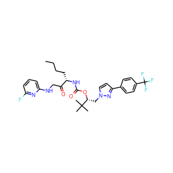 CCCC[C@H](NC(=O)O[C@H](Cn1ccc(-c2ccc(C(F)(F)F)cc2)n1)C(C)(C)C)C(=O)CNc1cccc(F)n1 ZINC000028816732