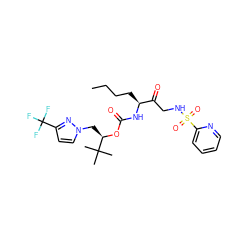 CCCC[C@H](NC(=O)O[C@H](Cn1ccc(C(F)(F)F)n1)C(C)(C)C)C(=O)CNS(=O)(=O)c1ccccn1 ZINC000014972274