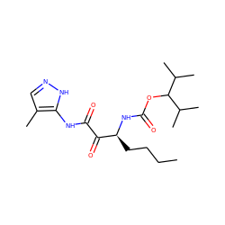 CCCC[C@H](NC(=O)OC(C(C)C)C(C)C)C(=O)C(=O)Nc1[nH]ncc1C ZINC000013559130