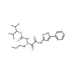 CCCC[C@H](NC(=O)OC(C(C)C)C(C)C)C(=O)C(=O)Nc1cc(-c2ccccc2)[nH]n1 ZINC000013559133